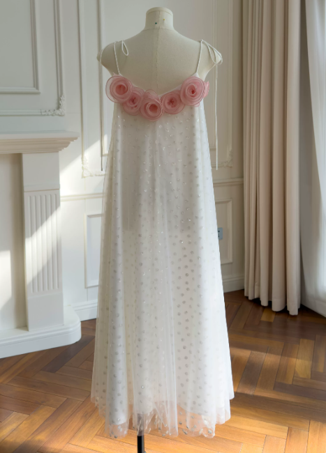Glam Spaghetti Straps Sheath Chiffon Long Evening Dress White Prom Dress DP06109