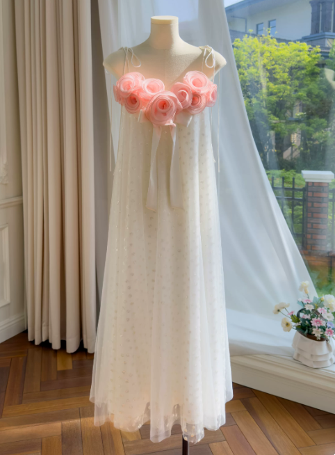 Glam Spaghetti Straps Sheath Chiffon Long Evening Dress White Prom Dress DP06109