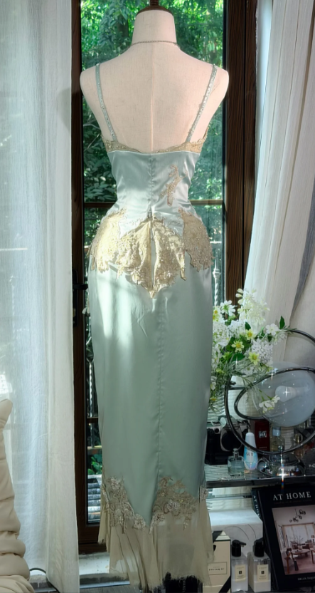 Chic Straps Sheath Satin Long Evening Dress Green  Prom Dress DP06111