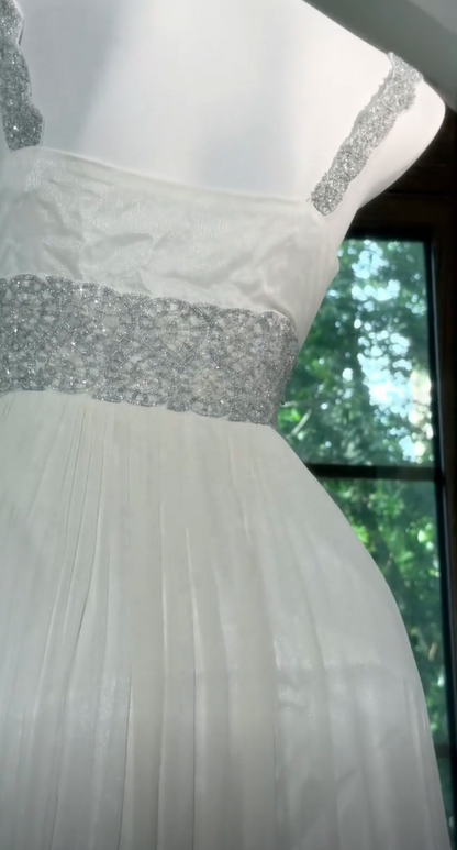 Chic Straps A-Line Chiffon Long Evening Dress White  Prom Dress DP06116