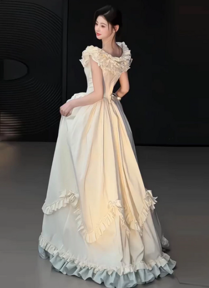 Modest Off-shoulder White Wedding Dress Satin Bridal Dress A-Line Bridal Gown DP06123