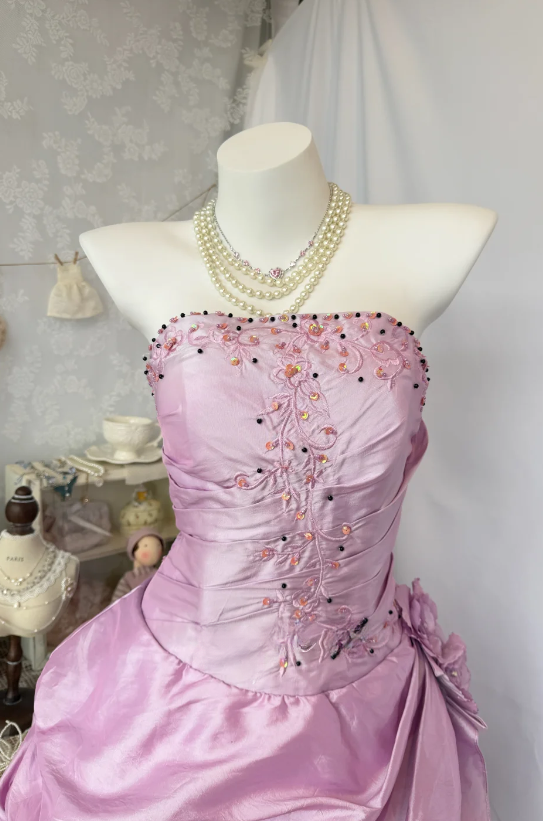 Sexy Strapless Birthday Dress Satin Sheath Party Dress Pink Hoco Dress DP06126