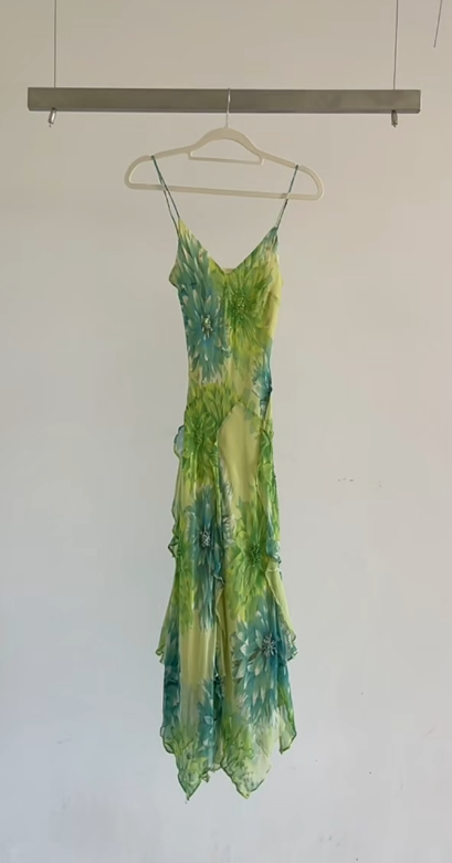 Elegant Green Long Evening Dress Chiffon Floral Sheath Formal Dress DP06136