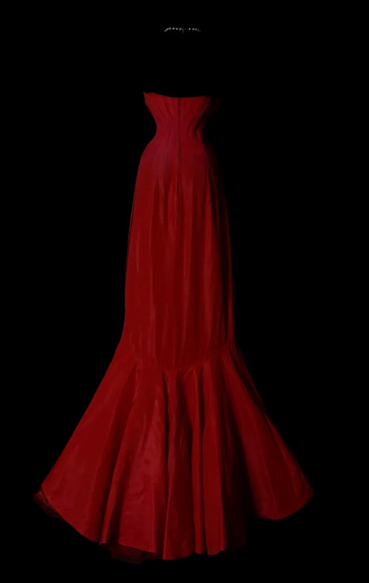 Simple Red Long Evening Dress Chiffon Mermaid Formal Dress DP06140