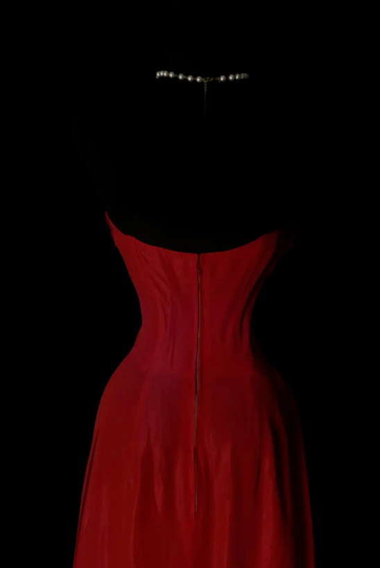 Simple Red Long Evening Dress Chiffon Mermaid Formal Dress DP06140