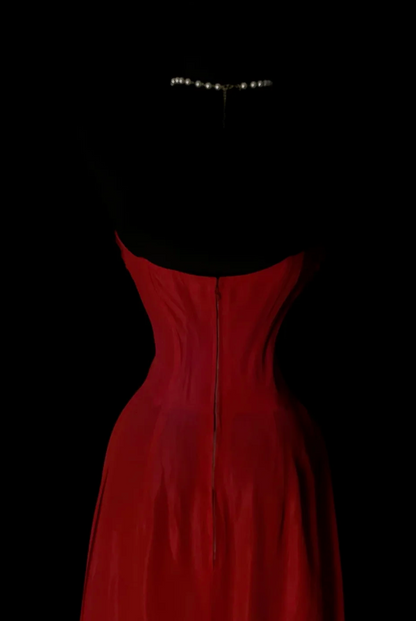 Simple Red Long Evening Dress Chiffon Mermaid Formal Dress DP06140