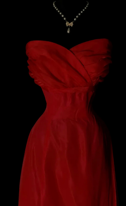 Simple Red Long Evening Dress Chiffon Mermaid Formal Dress DP06140