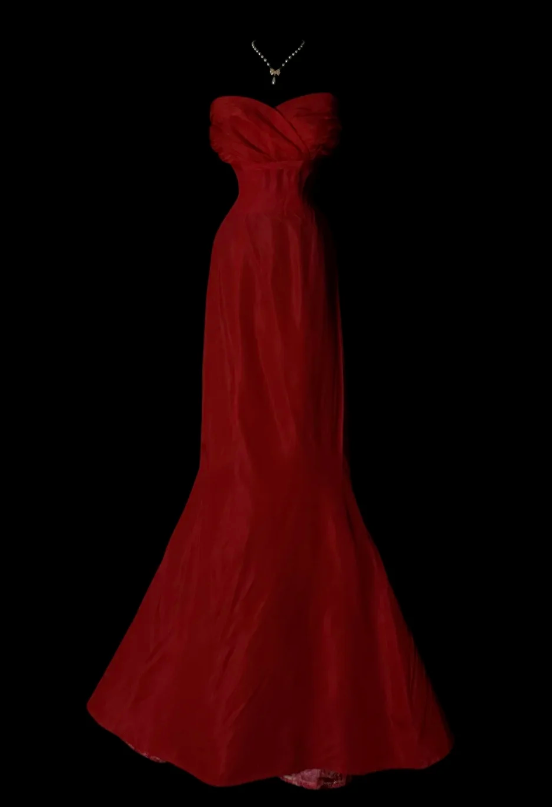 Simple Red Long Evening Dress Chiffon Mermaid Formal Dress DP06140