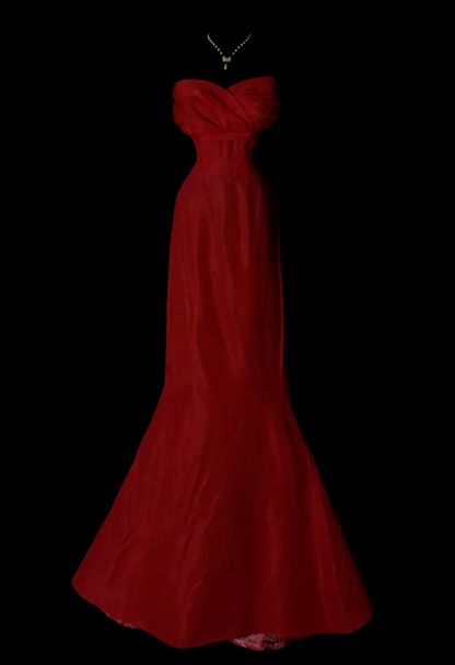 Simple Red Long Evening Dress Chiffon Mermaid Formal Dress DP06140