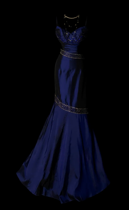 Chic Navy Blue Long Evening Dress Satin Mermaid Formal Dress DP06144