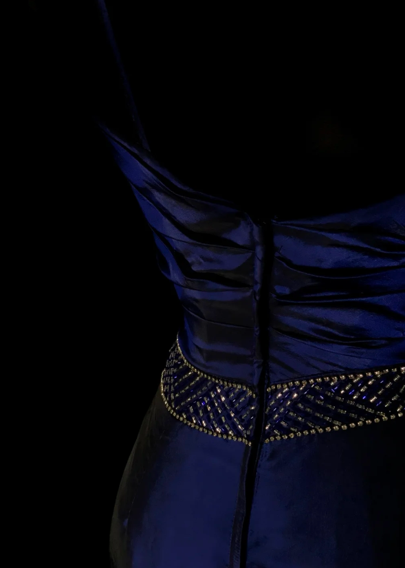 Chic Navy Blue Long Evening Dress Satin Mermaid Formal Dress DP06144