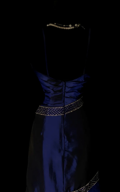 Chic Navy Blue Long Evening Dress Satin Mermaid Formal Dress DP06144