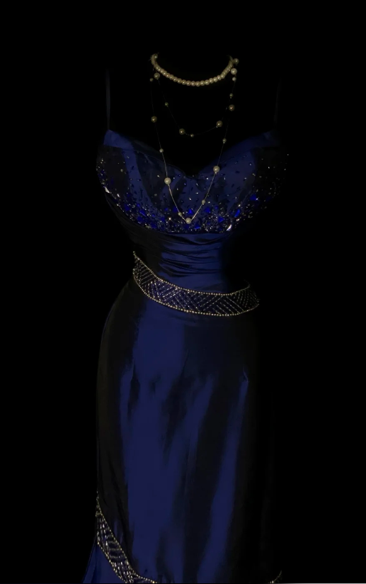 Chic Navy Blue Long Evening Dress Satin Mermaid Formal Dress DP06144
