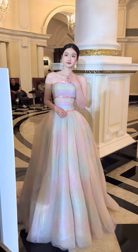 Chic Colorful Long Evening Dress Tulle A-Line Formal Dress DP06145