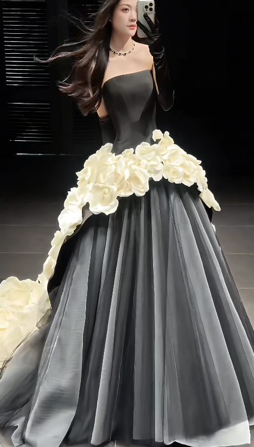 Chic Black Long Evening Dress Satin A-line Formal Dress DP06147