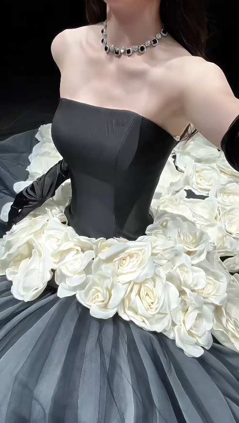 Chic Black Long Evening Dress Satin A-line Formal Dress DP06147