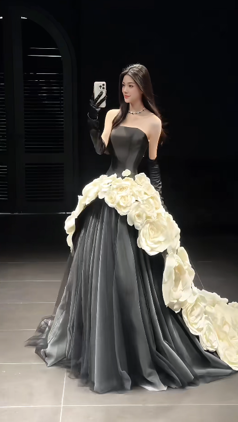 Chic Black Long Evening Dress Satin A-line Formal Dress DP06147