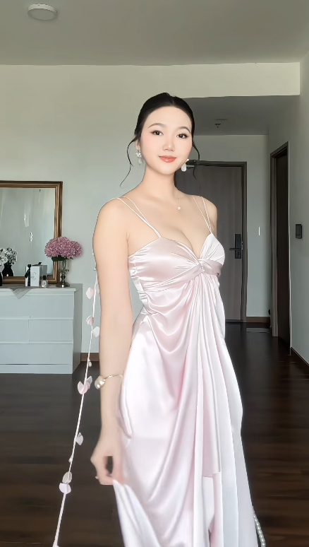 Chic Pink Long Evening Dress Satin Sheath Weddig Guets Dress DP06148