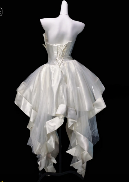 Fashion White Hoco Dress Satin Dress for Party A-Line Birthday Dress DP06151