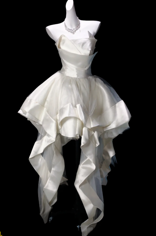 Fashion White Hoco Dress Satin Dress for Party A-Line Birthday Dress DP06151