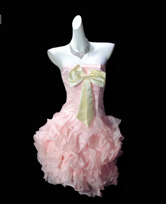 Fashion Pink Hoco Dress Strapless Chiffon Dress for Party Sheath Birthday Dress DP06152