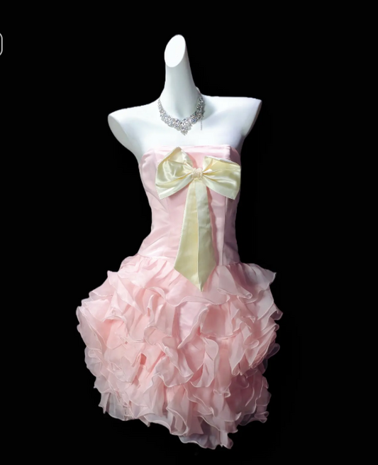 Fashion Pink Hoco Dress Strapless Chiffon Dress for Party Sheath Birthday Dress DP06152