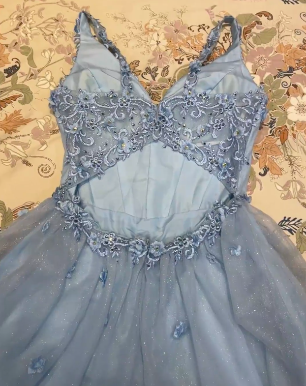 Chic Blue Hoco Dress Appplique Tulle Dress for Party Dress A-Line Birthday Dress DP06156