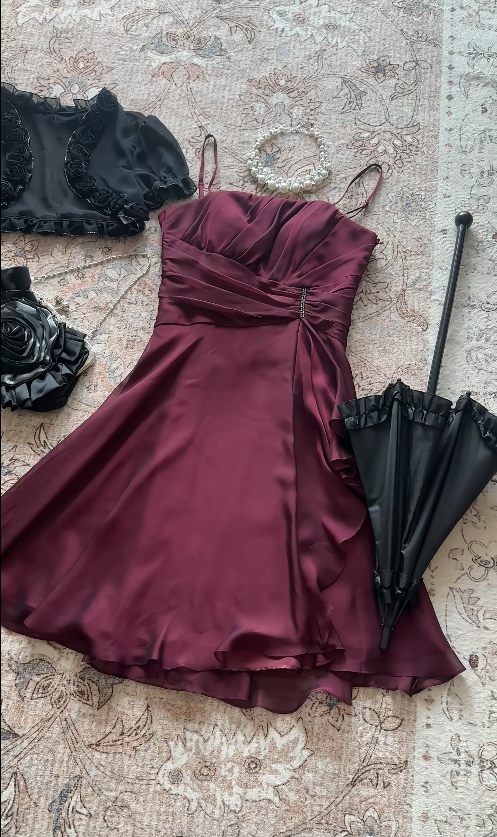 Chic Burgundy Hoco Dress Satin Dress for Party Dress A-Line Birthday Dress DP06157