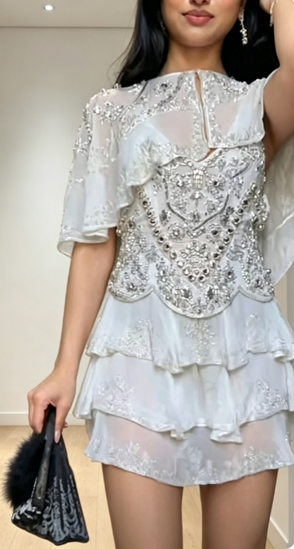 Chic Short Hoco Dress Sheath Dress for Party Dress Beaded Chiffon Birthday Dress DP06164