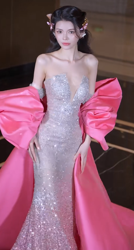 Chic Pink Prom Dress Sweetheart Sheath Sequins Long Evening Dress DP06185