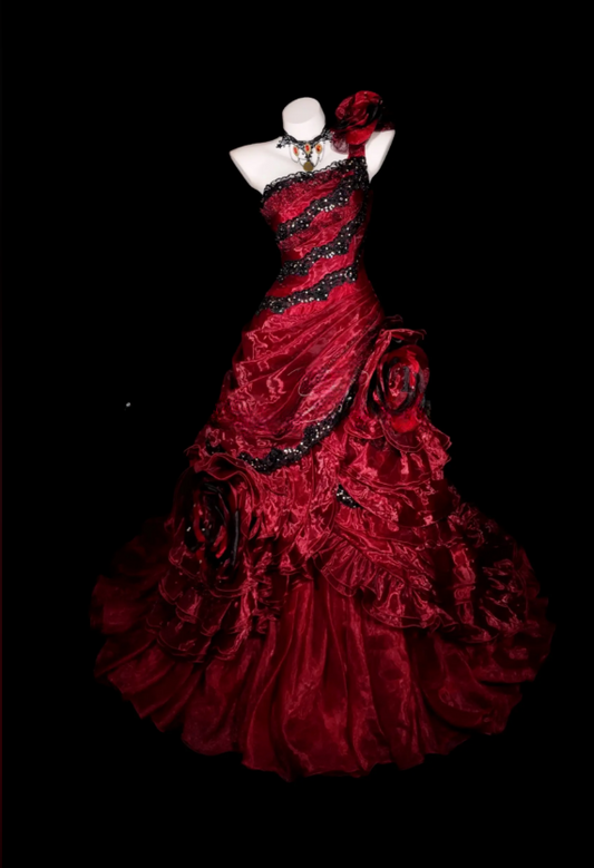 Fairy Strapless Tulle Ball Gown Quinceanera Dress Applique Burgundy Sweet 16 Dress DP06202
