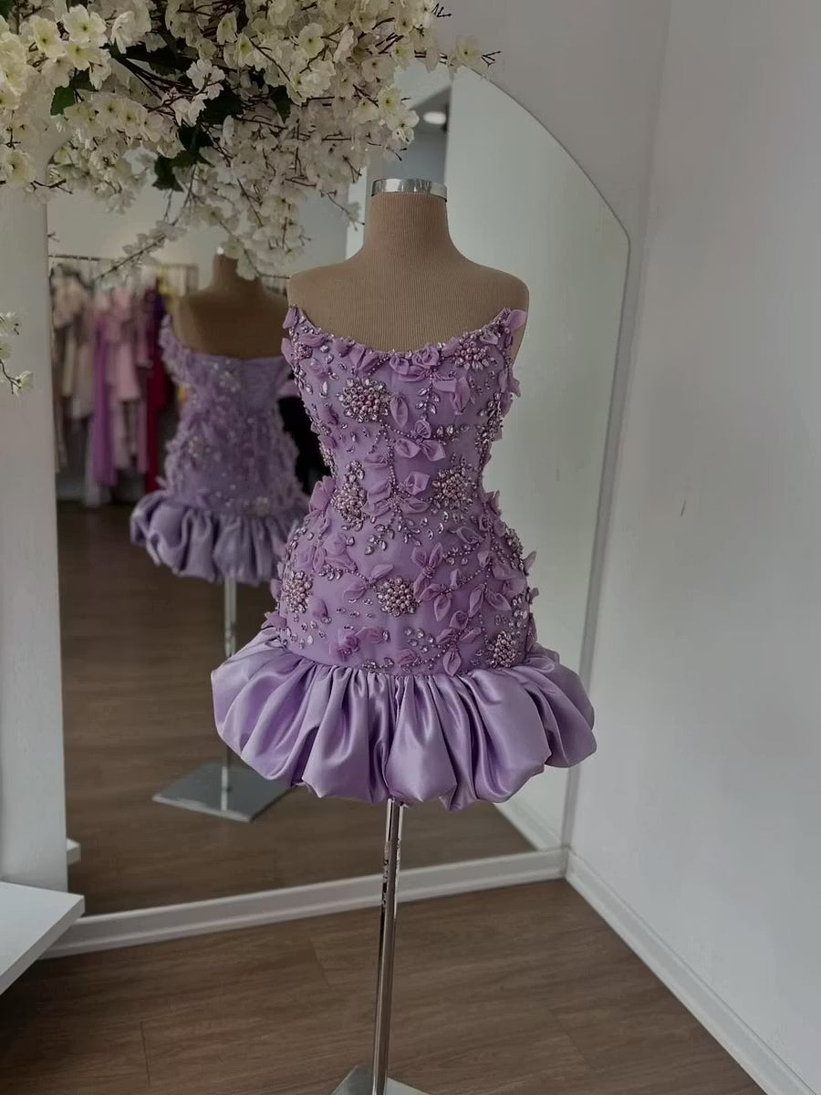 Cute Purple Birthday Dress Sheath Hoco Dresss Sweetheart Satin Appliques Dress for Party DP06208