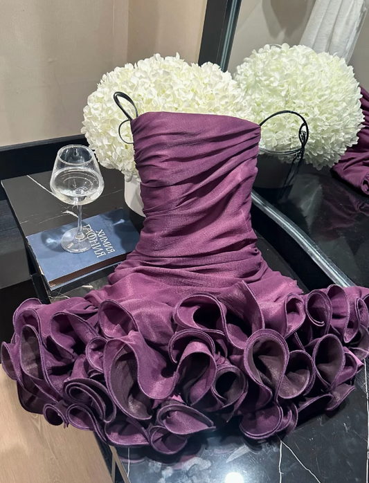Cute Purple Birthday Dress A-Line Hoco Dress Straps Chiffon Dress for Party  DP06210