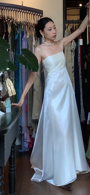 Chic White Prom Dress Straps A-Line Chiffon Long Evening Dress DP06215