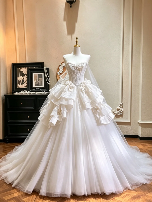 Simple Sweetheart A-Line Wedding Dress White Bridal Gown Tulle Bridal Dress DP06222