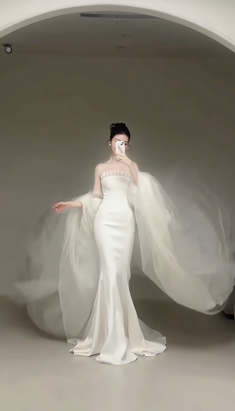 Simple Strapless Sheath Wedding Dress White Bridal Gown Chiffon Bridal Dress DP06223