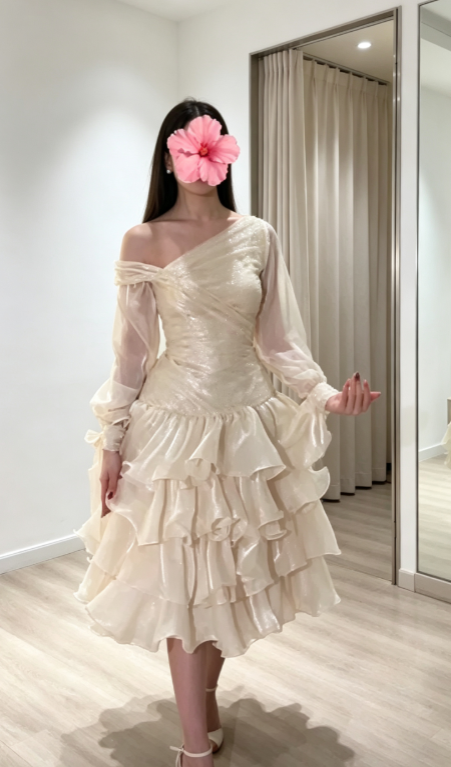 Fashion Champagne Hoco Dress Tulle Birthday Dress Chiffon Party Dress DP06225