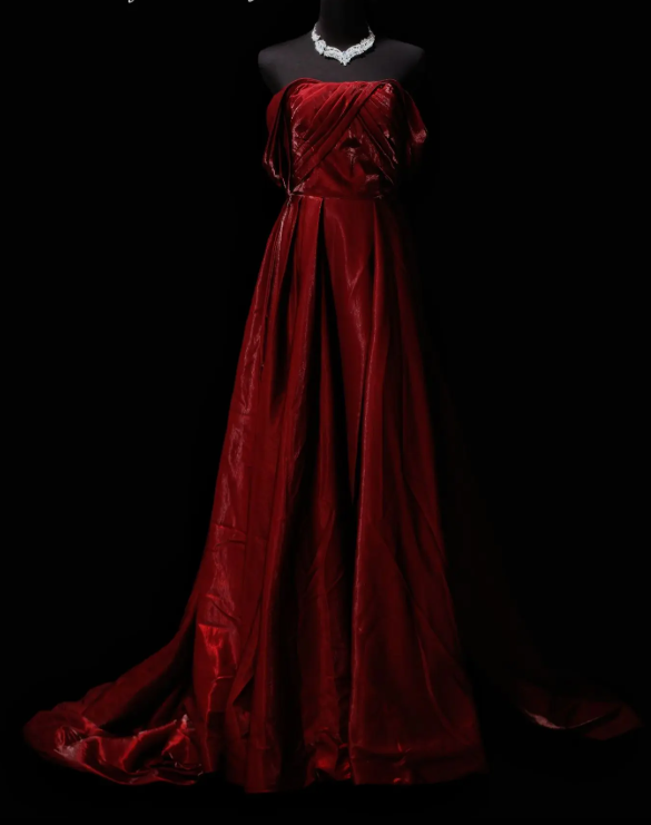 Elegant Burgundy Evening Dress Satin Off-shoulder A-Line Prom Dress DP06236