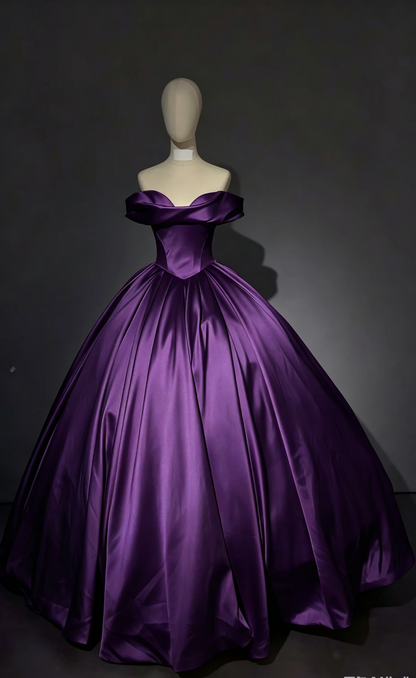 Elegant Purple  Evening Dress Satin Off-shoulder  A-Line  Prom Dress DP06238