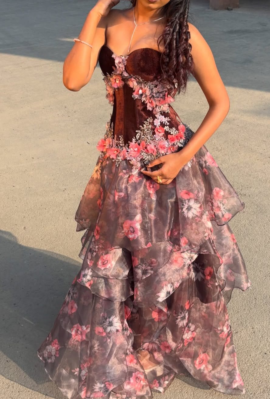 Chic Red Evening Dress Chiffon Floral Formal Dress Sweetheart A-Line Prom Dress DP06243