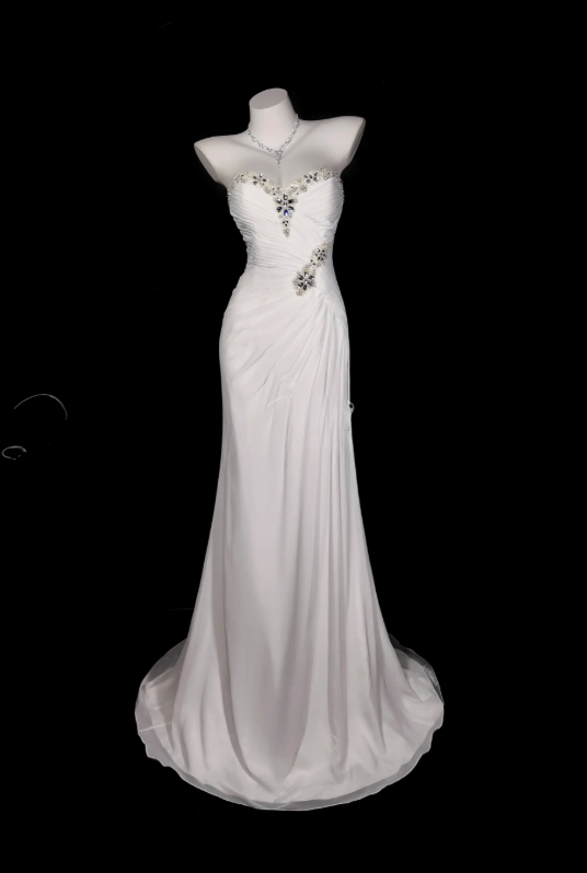 Chic White Evening Dress Sweetheart Sheath Prom Dress Chiffon Formal Dress  DP06245