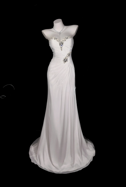 Chic White Evening Dress Sweetheart Sheath Prom Dress Chiffon Formal Dress  DP06245
