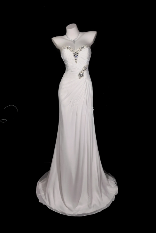 Chic White Evening Dress Sweetheart Sheath Prom Dress Chiffon Formal Dress  DP06245