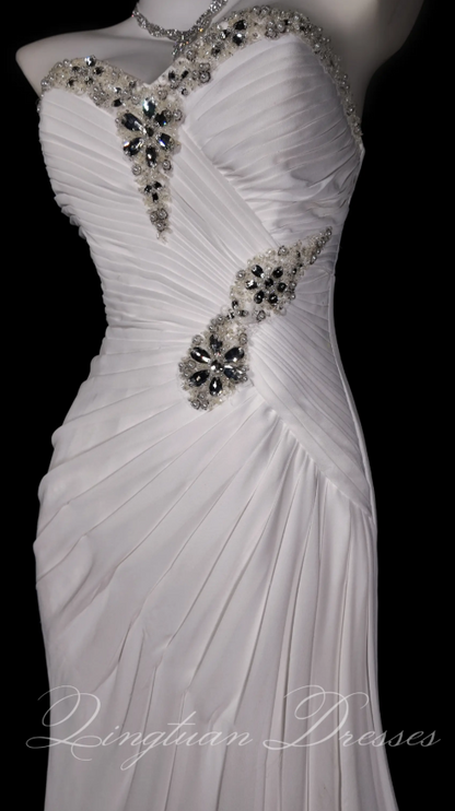 Chic White Evening Dress Sweetheart Sheath Prom Dress Chiffon Formal Dress  DP06245