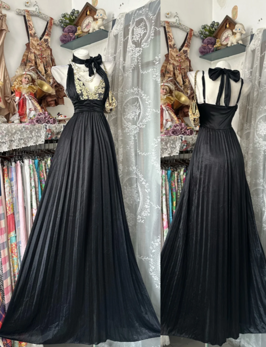 Chic Black Evening Dress Halter A-Line Prom Dress Chiffon Formal Dress  DP06246