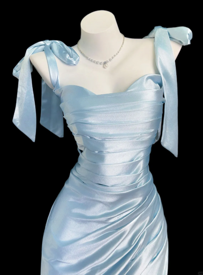 Chic Blue Evening Dress Straps Sheath Prom Dress Satin Formal Dress DP06248