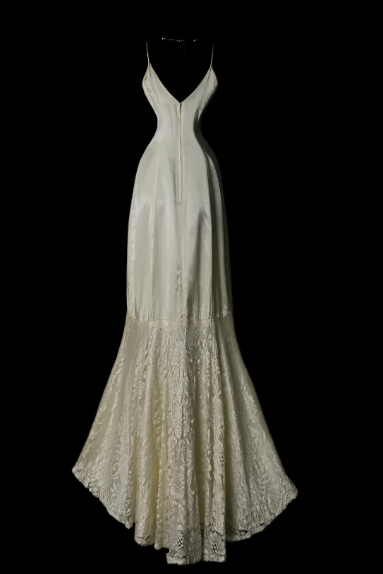 Chic Champagne Evening Dress Straps Sheath Prom Dress Lace Satin Formal Dress DP06254