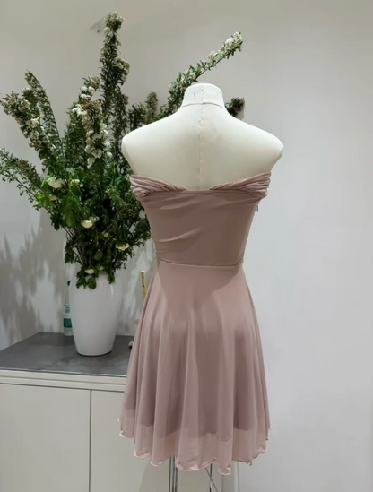 Sexy Dusty Pink Short Prom Dress Chiffon Hoco Dress A-Line Birthday Dress  A-Line DP06259