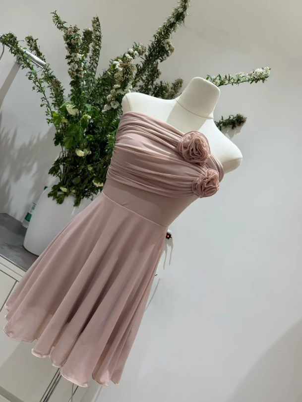 Sexy Dusty Pink Short Prom Dress Chiffon Hoco Dress A-Line Birthday Dress  A-Line DP06259