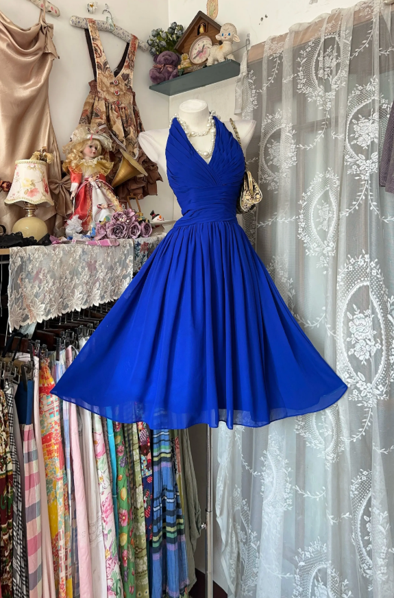 Cute Blue Short Prom Dress A-Line Birthday Dress Chiffon Hoco Dress DP06262